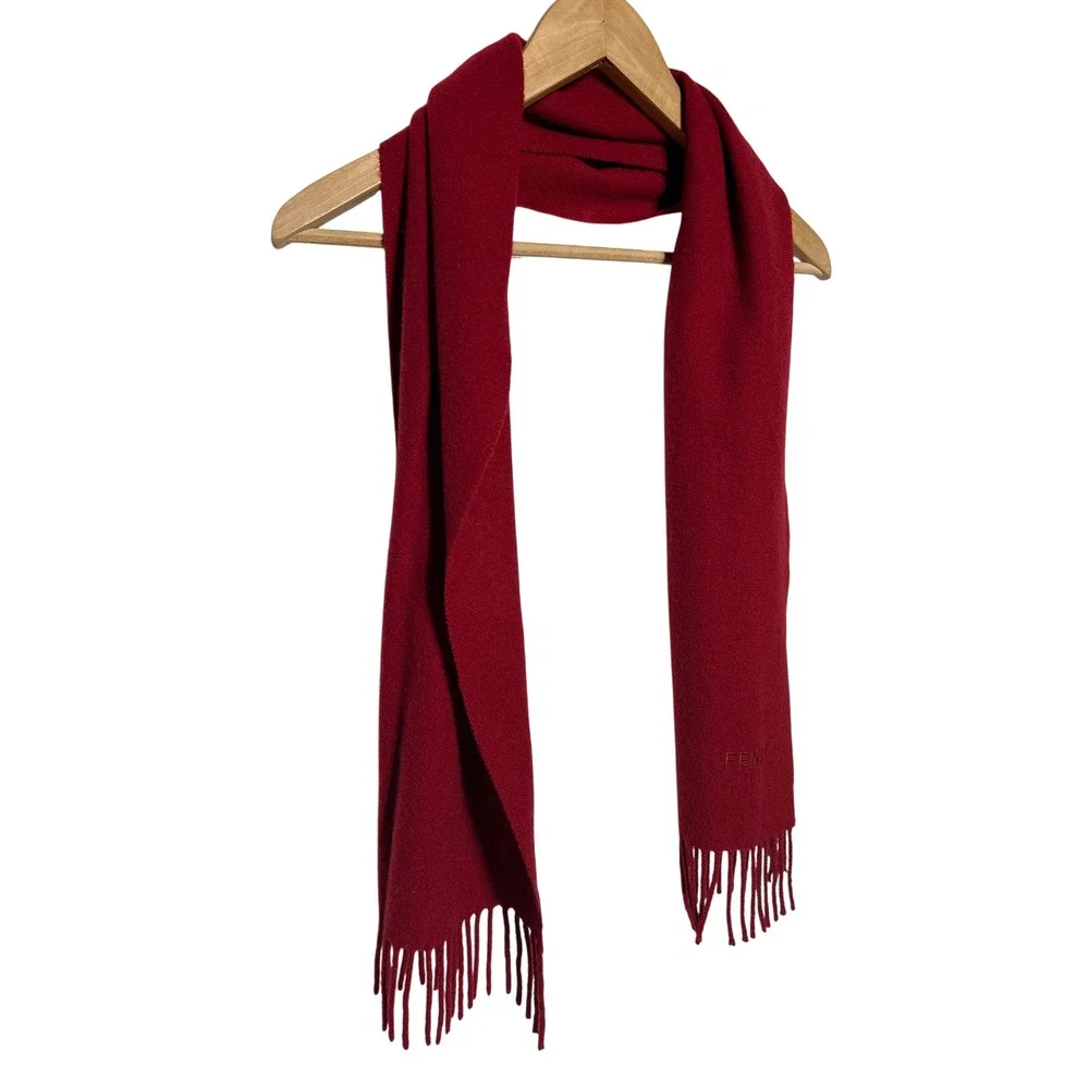 Fendi Red Scarf Fringe Logo Detail Women's Luxury Accessory 12